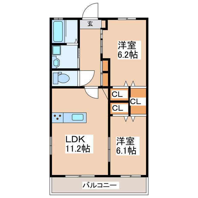 アグロスコート B棟(2LDK/2階)の間取り写真
