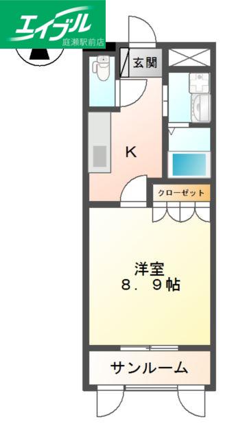 コンテンポラリースクエア(1K/2階)の間取り写真