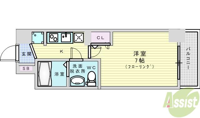 セレニテ新大阪カルム(1K/2階)の間取り写真