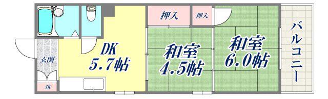 ハイム夢野(2DK/3階)の間取り写真
