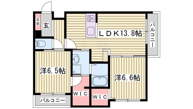 カーサパレルモ(2LDK/1階)の間取り写真