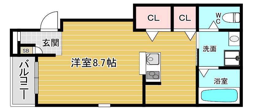 あんしんVERM五ケ山22-2001(ワンルーム/1階)の間取り写真