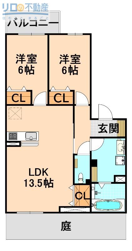 ロイヤルクラウン(2LDK/1階)の間取り写真