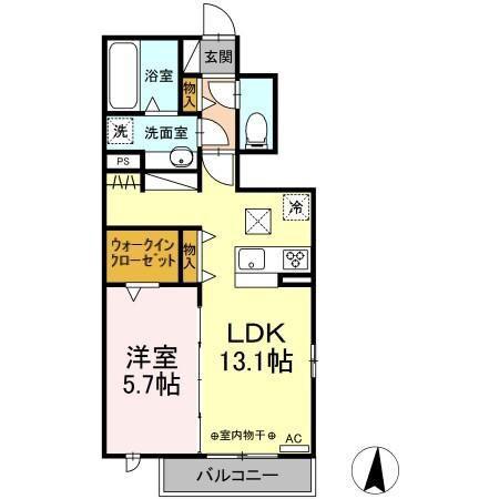 D-ROOM THIRD B棟(1LDK/1階)の間取り写真