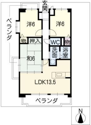 グランドヒルズ不二矢(3LDK/2階)の間取り写真