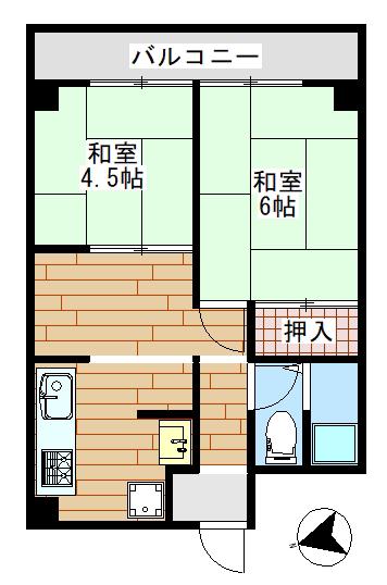 第一森の宮中央ハイツ(2DK/5階)の間取り写真