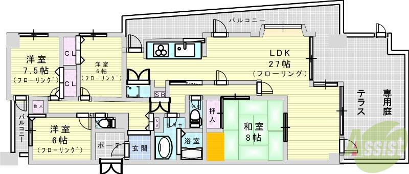 セントポリア箕面(4LDK/1階)の間取り写真