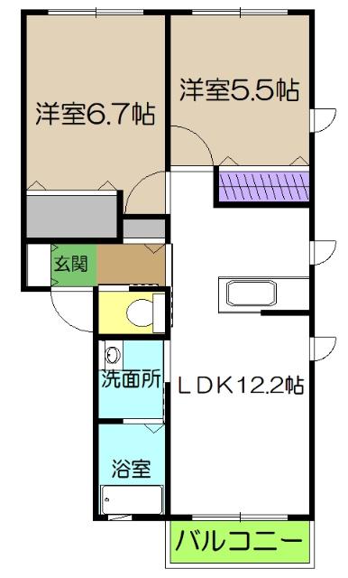 シャーメゾンアゼリアF棟(2LDK/2階)の間取り写真