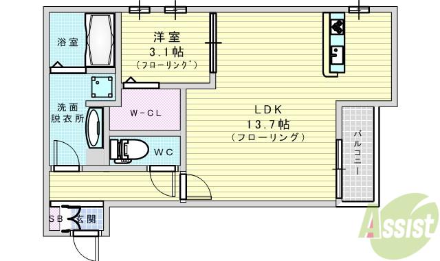 クオーレ(1LDK/3階)の間取り写真