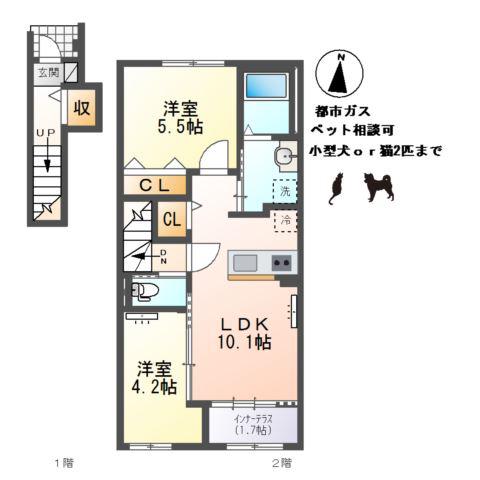 ノヴァ・コーポS(2LDK/2階)の間取り写真