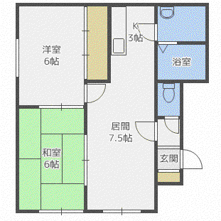 フラワーハイム栄町(2LDK/2階)の間取り写真