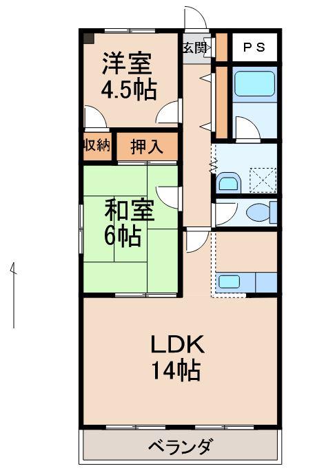 サンマリン田中コーポ(2LDK/2階)の間取り写真