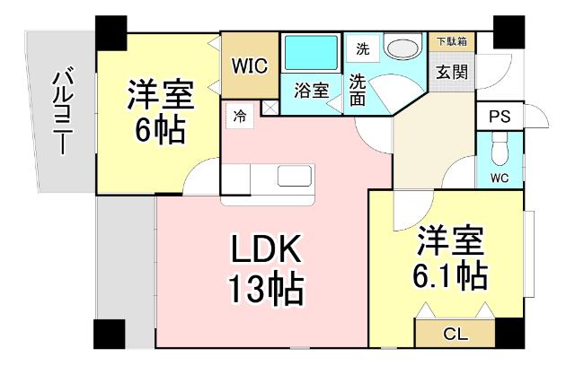 アビタシオン蒲生(2LDK/3階)の間取り写真