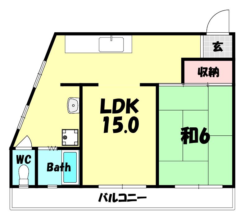 久保田マンション(1LDK/2階)の間取り写真