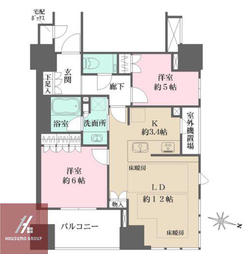 ザ・パークハウス大阪梅田(2LDK/23階)の間取り写真