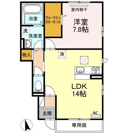グランド ソレイユ B棟(1LDK/1階)の間取り写真