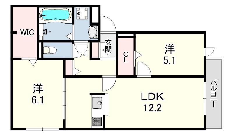 CREST明石(2LDK/2階)の間取り写真