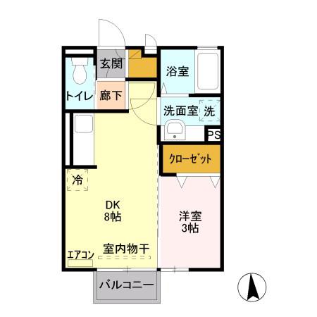ヴィラキャロット(1LDK/2階)の間取り写真
