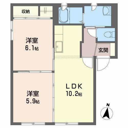 ヴァンフォーレ小岩井B(2LDK/1階)の間取り写真