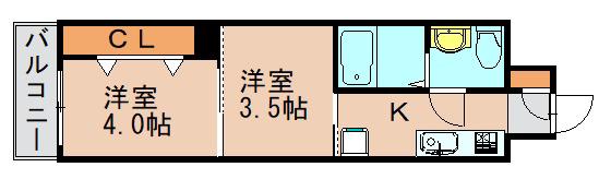 リファレンス博多駅前(2K/4階)の間取り写真