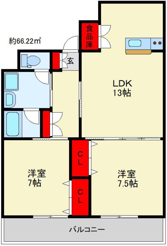 セントフォール新飯塚駅前(2LDK/2階)の間取り写真