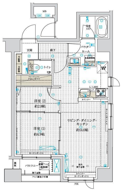 アスブルーム奥浅草(2LDK/4階)の間取り写真