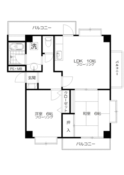 グランボヌール青葉台(2LDK/2階)の間取り写真