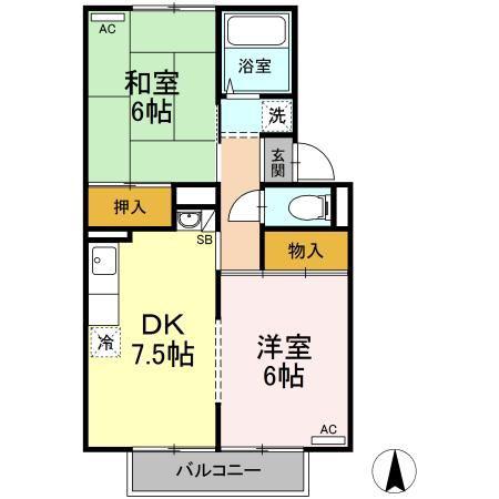 ラフィーネE棟(2DK/2階)の間取り写真