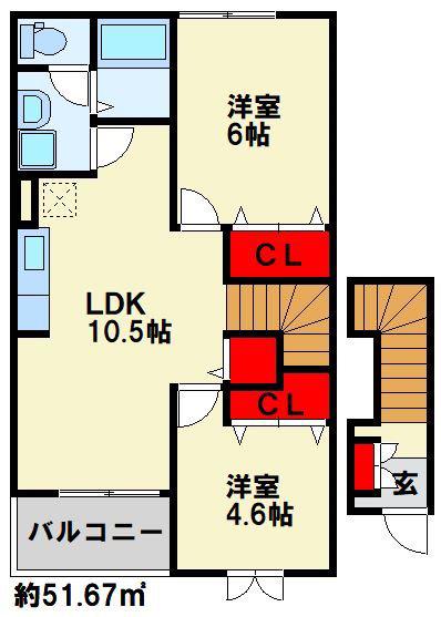 オネストハウスC棟(2LDK/2階)の間取り写真