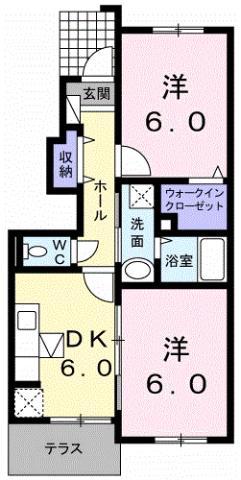 ベル フルーヴ B(2DK/1階)の間取り写真