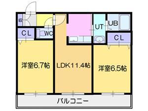 シャトーポルテ上野幌(2LDK/1階)の間取り写真