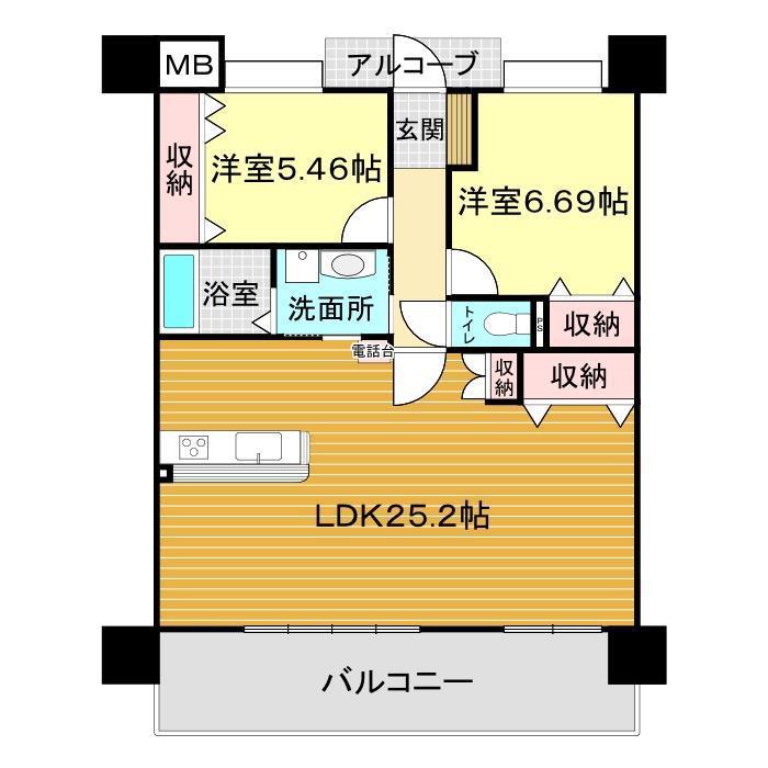 サンシティ新下関駅前(2LDK/5階)の間取り写真