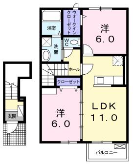 モダンK・III(2LDK/2階)の間取り写真