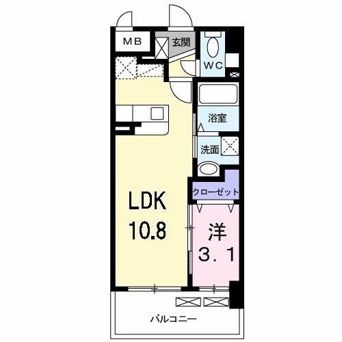 カーサ・デル・ソーレ(1LDK/2階)の間取り写真