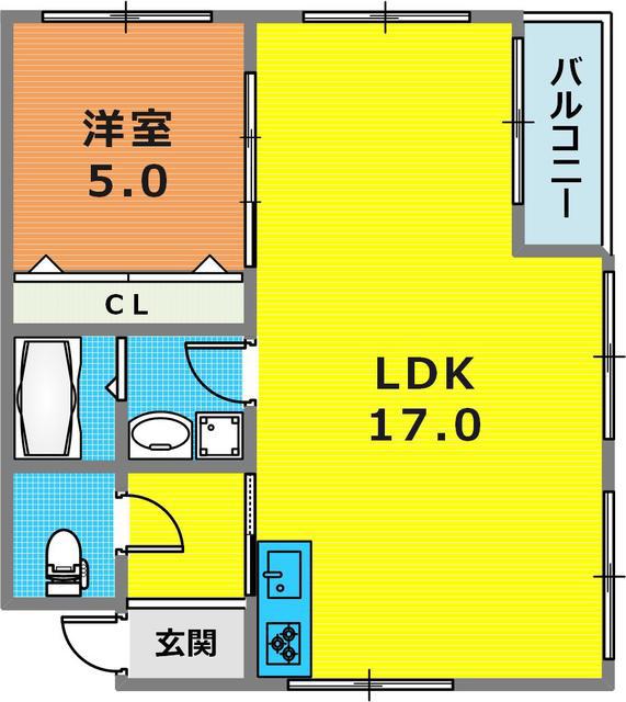 御崎本町ビル(1LDK/2階)の間取り写真