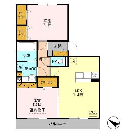 ティアレス Ⅱ(2LDK/2階)の間取り写真