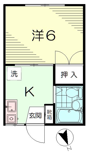 東急大井町線 尾山台駅 徒歩4分 2階建 築42年(1K/2階)の間取り写真