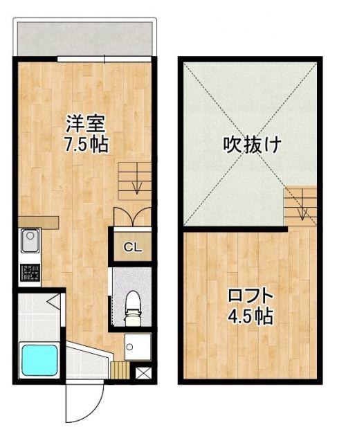 MODERN西山B(ワンルーム/1階)の間取り写真