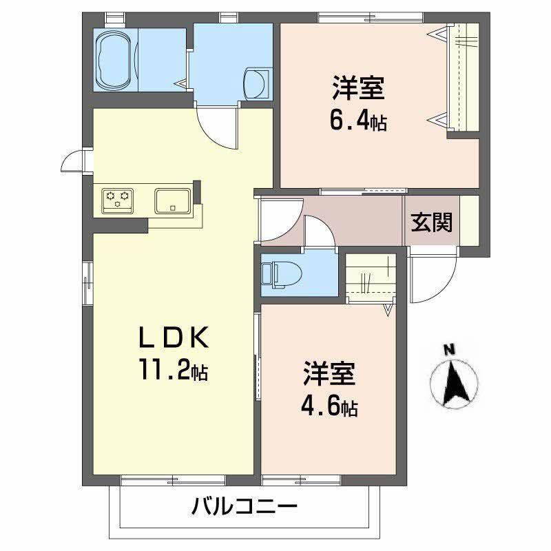 フレグランス桃源(2LDK/2階)の間取り写真