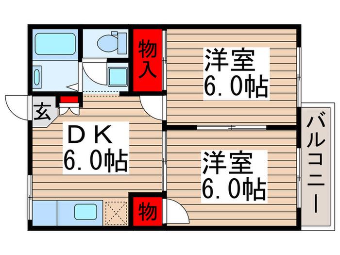 フォーブル道野辺B(2DK/2階)の間取り写真
