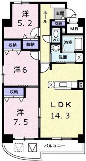 ピアシェーレ山崎(3LDK/5階)の間取り写真