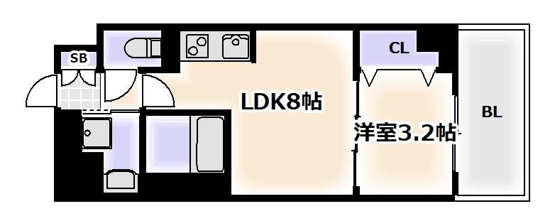 ネオ・ツリー・レジデンス難波(1LDK/2階)の間取り写真