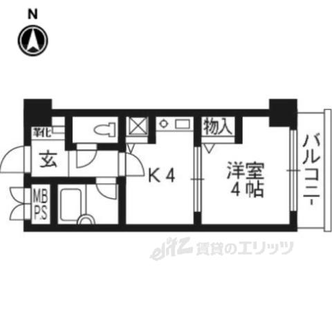 ライオンズマンション五条大宮2(1K/4階)の間取り写真