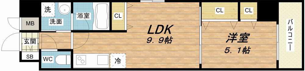 南堀江プライマリーワン(1LDK/2階)の間取り写真