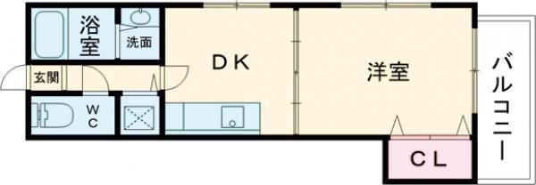 クレアージュ島瀬(1DK/2階)の間取り写真