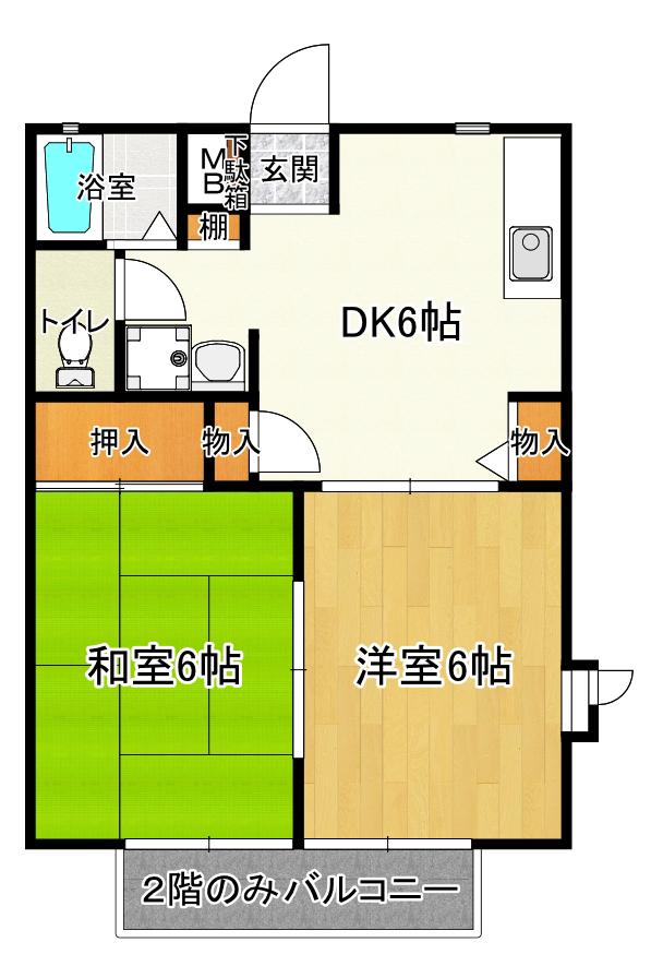 コーポアイリス(2DK/2階)の間取り写真