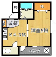 ロイヤル コーワ(1K/1階)の間取り写真