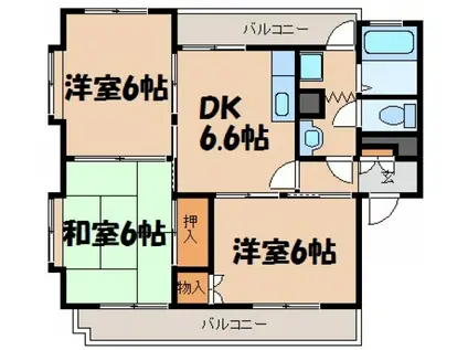 グランビューヒルズ瀬川(3DK/2階)の間取り写真
