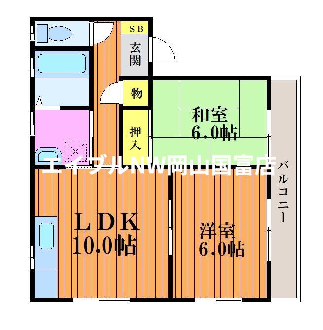ＪＲ宇野線 常山駅 徒歩48分 2階建 築24年(2LDK/2階)の間取り写真