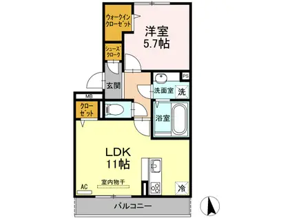 ミッドレジデンスA棟(1LDK/2階)の間取り写真